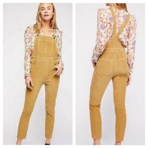 Free People Slim Ankle Corduroy Overalls Tan Khaki Size 25